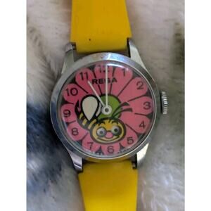 1969 Rega Israel Bumble Bee Girls Wind Up Watch Not Working Condition